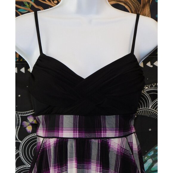 City Studio Gothic Purple And Black Plaid Mini Dress - Picture 3 of 5